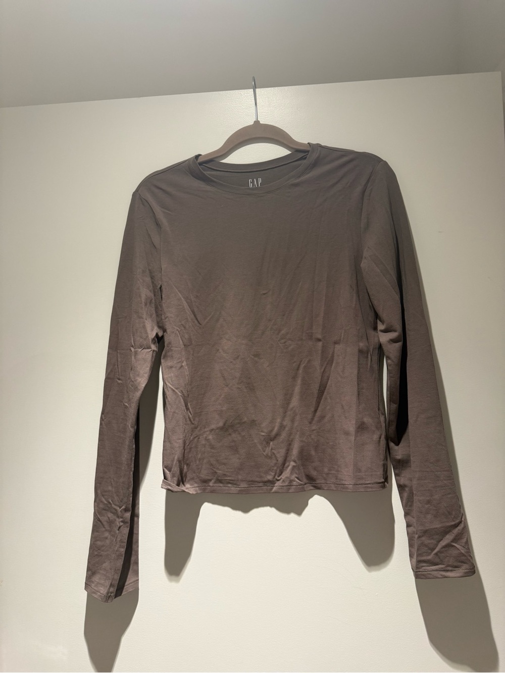 GAP Long-Sleeve Crewneck Top in Chocolate Brown